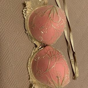 Pink and nude push up lace bra